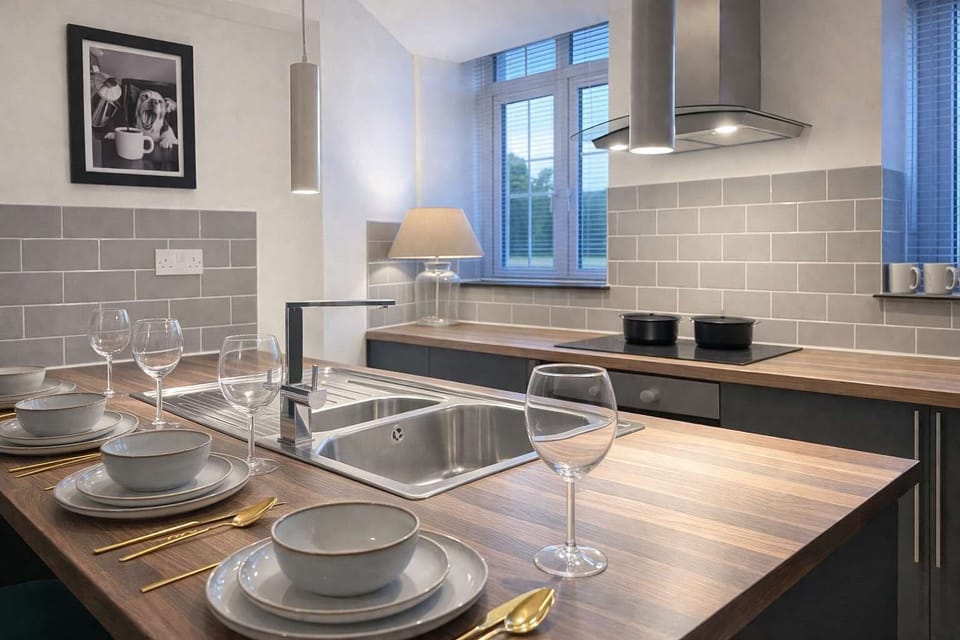 Fully kitted kitchen with social dining space. Still catching up, great workspace to keep productive with High Speed Wi-Fi