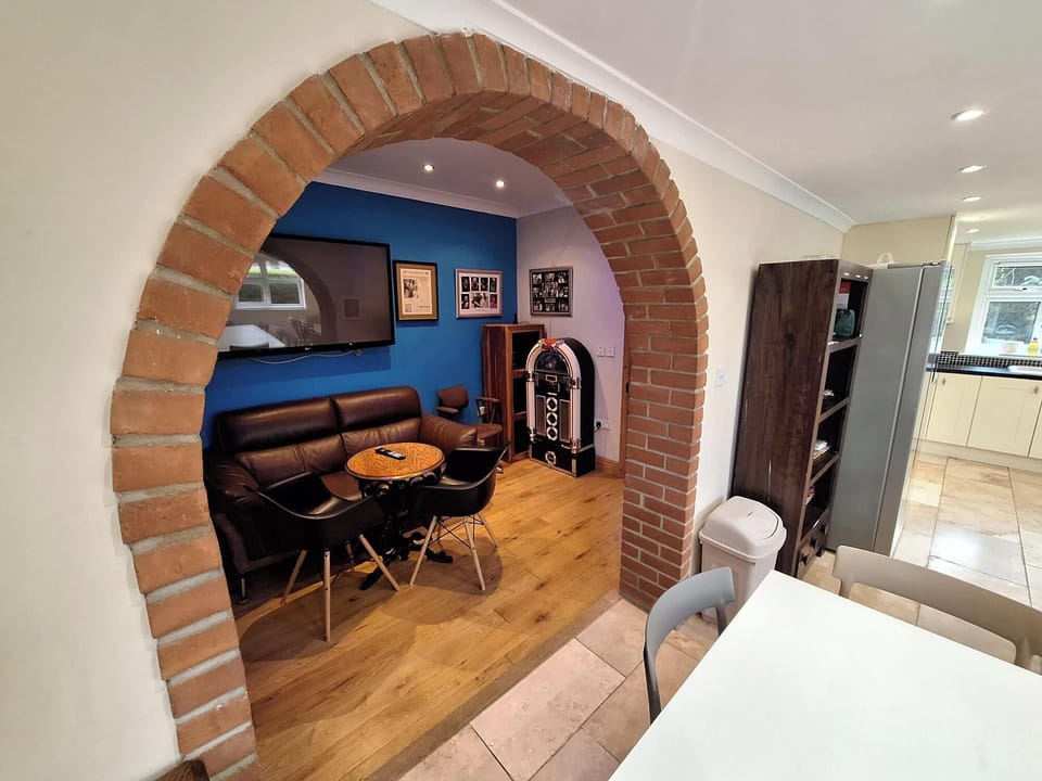 Kitchen view into office/entertainment area.