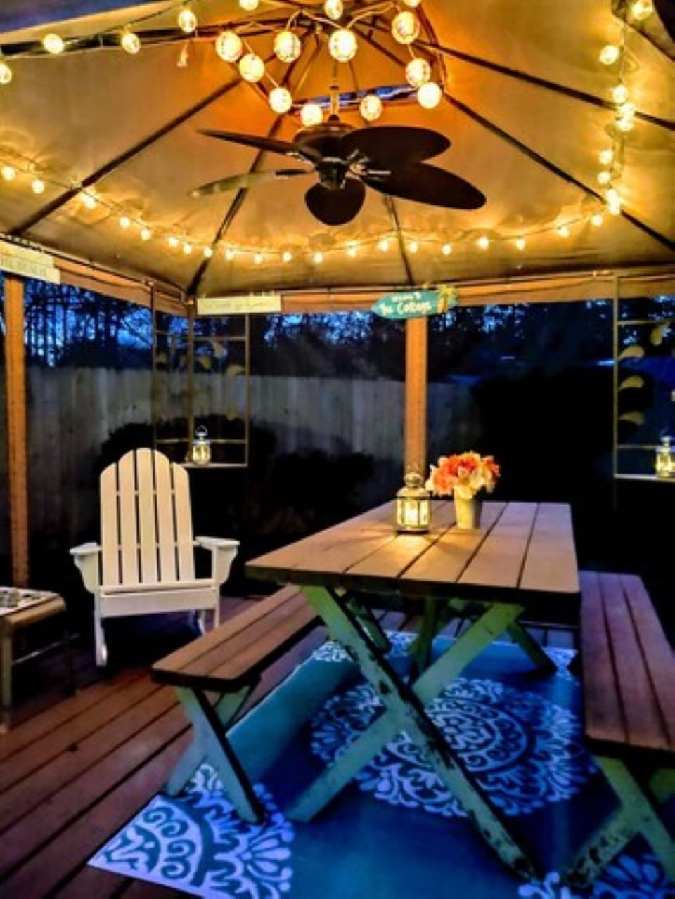 lighted gazebo - Fully fenced dog friendly backyard; picnic table