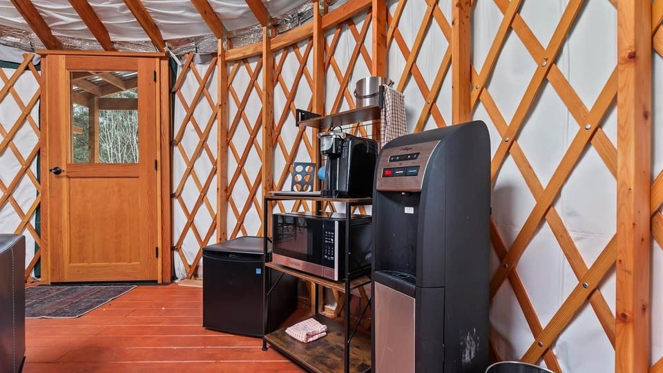 Yurt 1 Interior Fridge and Coffee Station