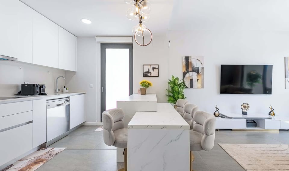 Bright kitchen for home cooking.