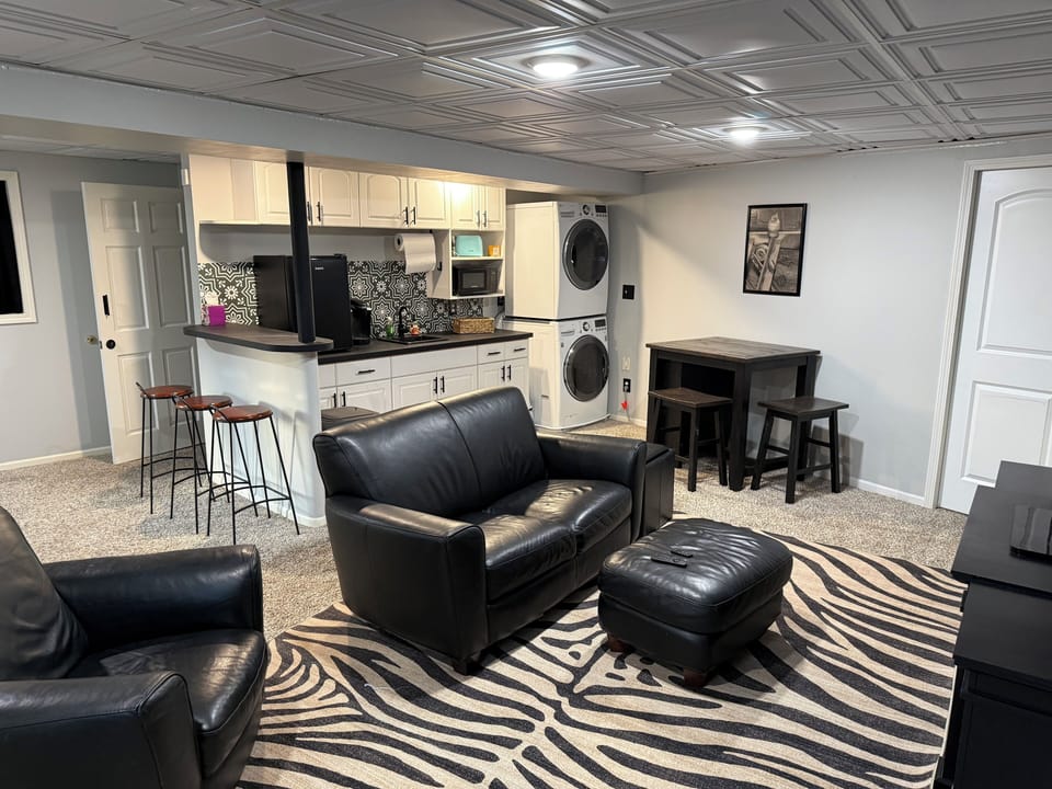 Beautiful open living space 75 in flat screen and fireplace