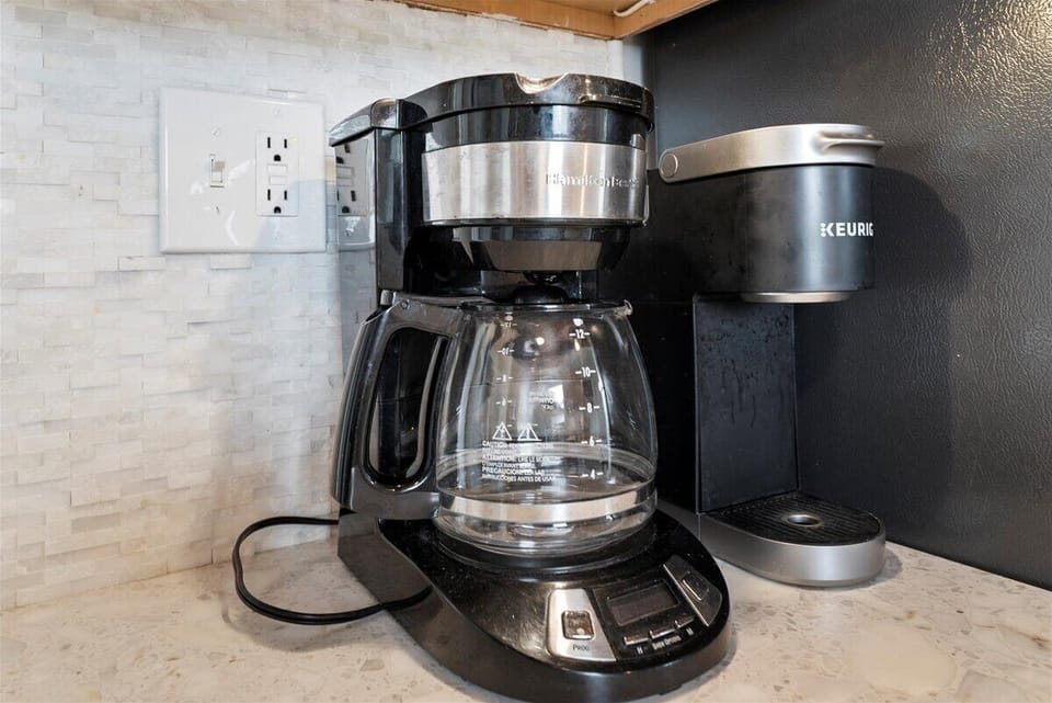 Coffee station with drip coffee maker so you can start each morning feeling refreshed.