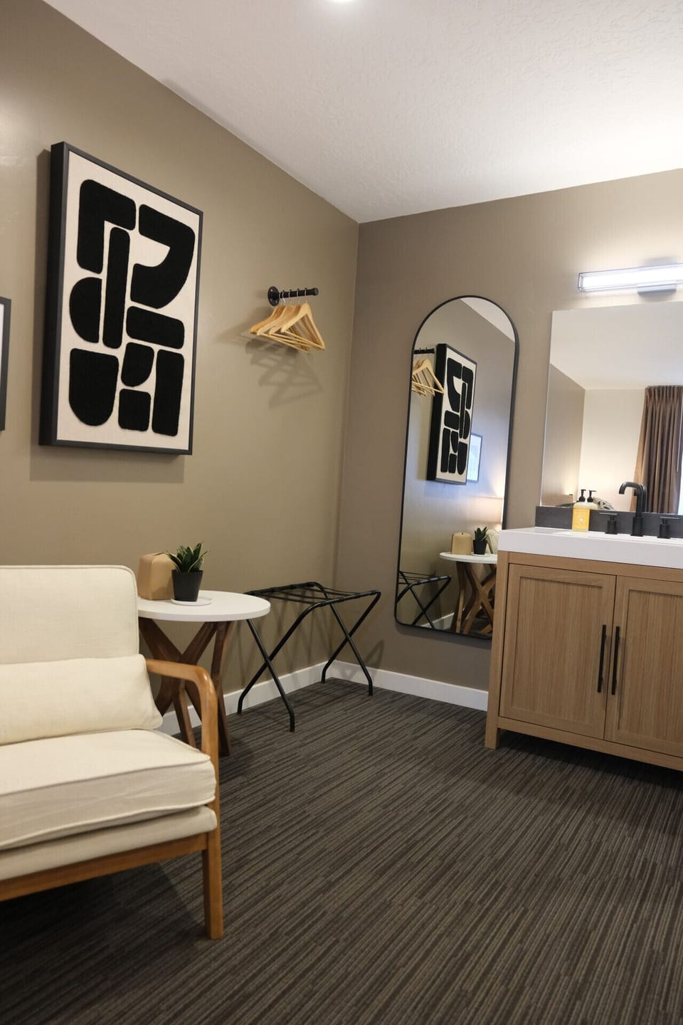 Thoughtfully styled with modern desert artwork