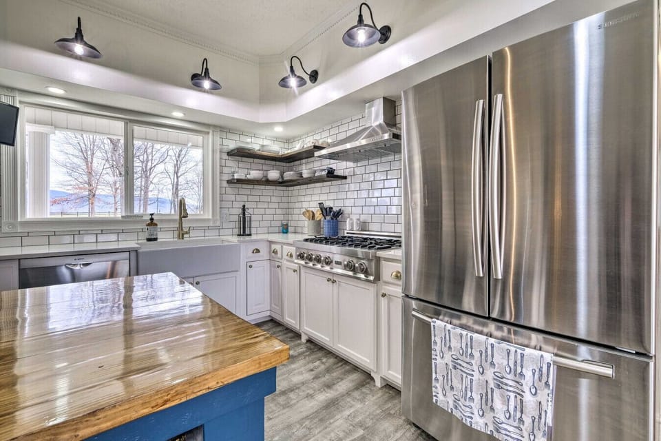 Bright Kitchen | Blue Island, Stainless Appliances & Open Shelving