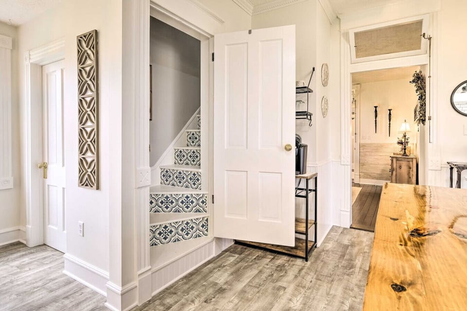 Stylish Staircase Entry | Patterned Tile Steps & Bright Transitions