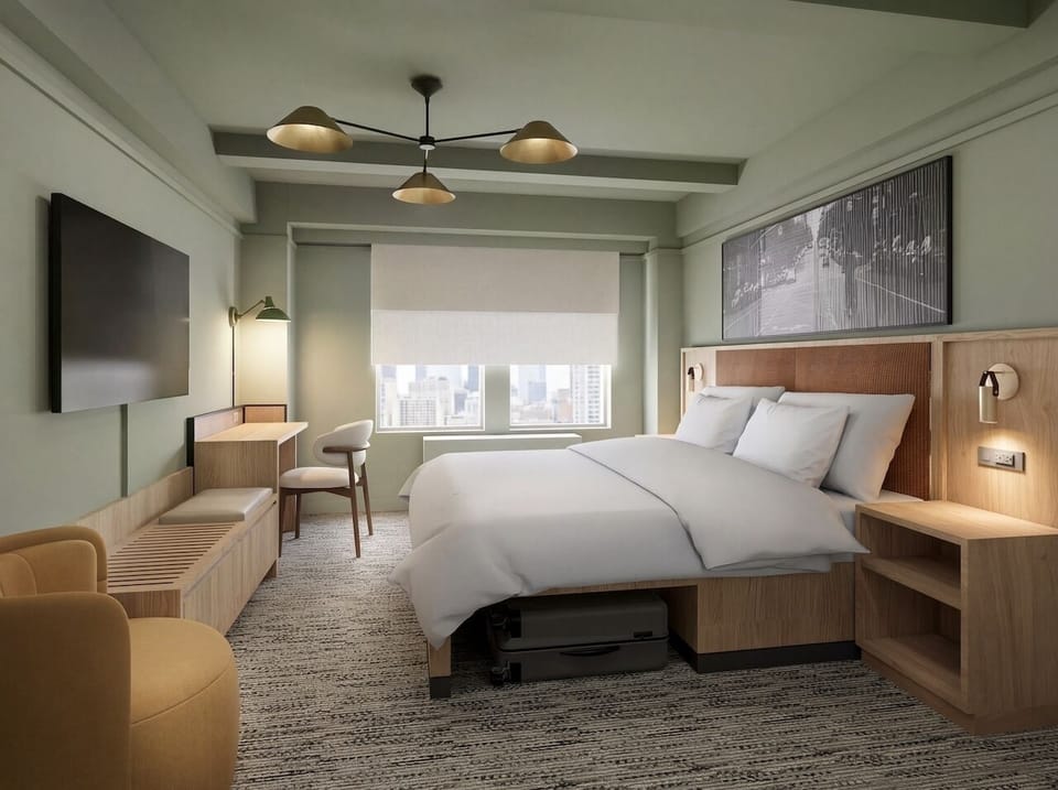 Stretch out in a bright, airy room with city outlook.