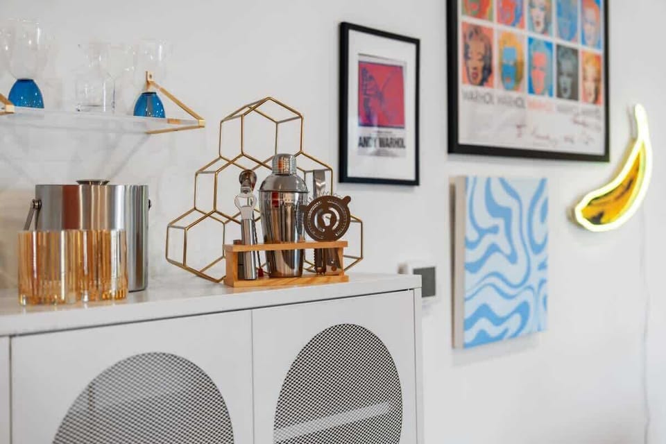 Entertaining essentials including cocktail shaker and ice bucket