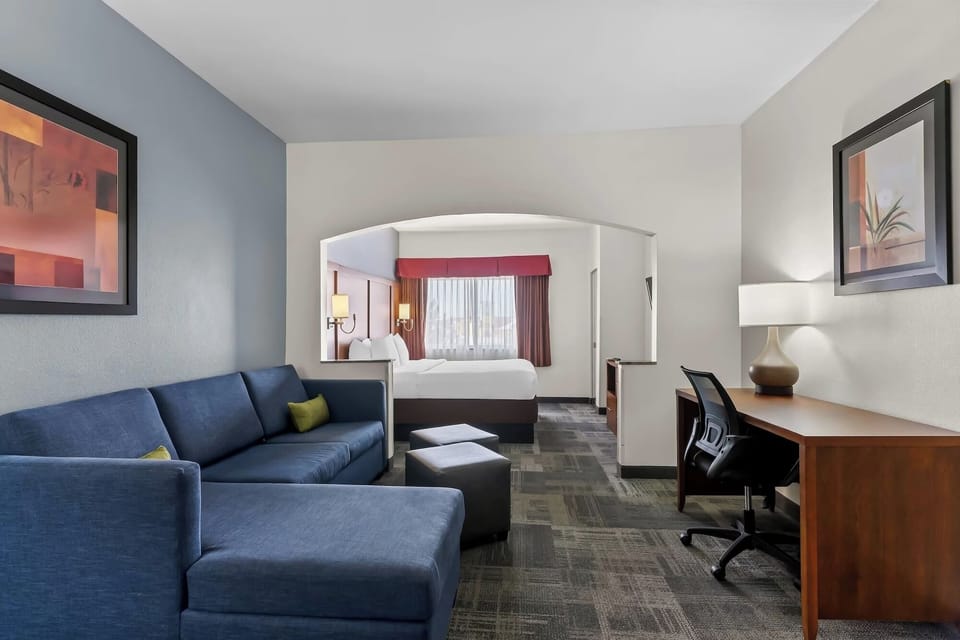 Settle into the spacious suite layout with dedicated workspace.