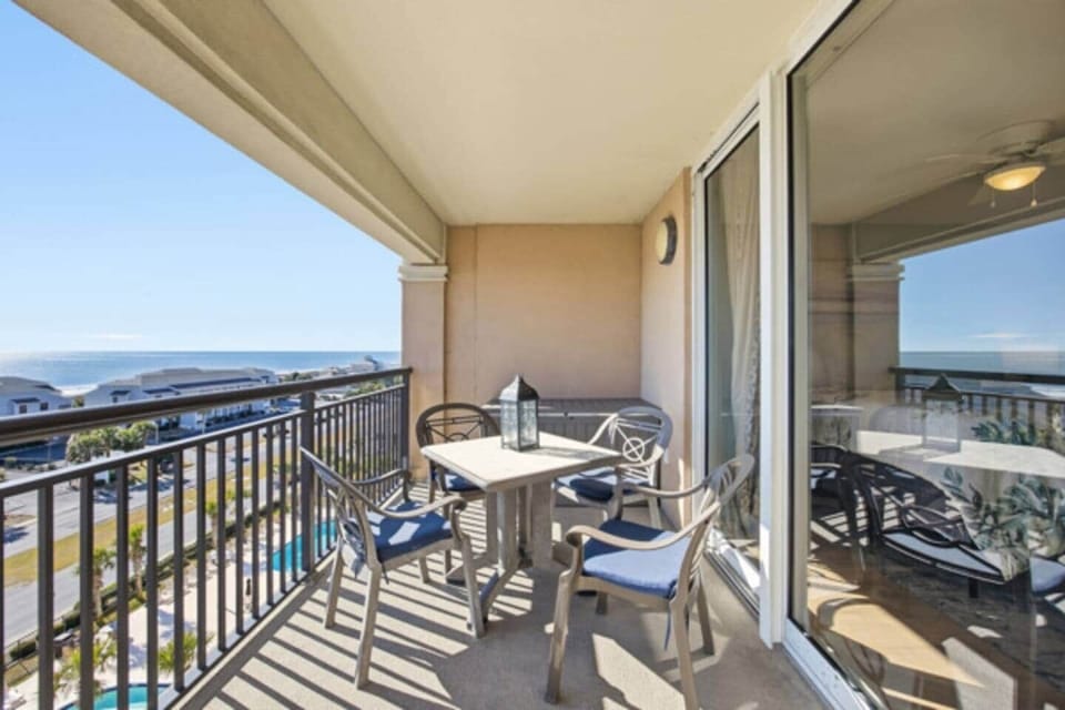 Private oceanview balcony with outdoor seating
