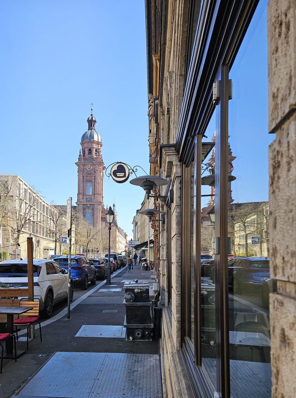 View from main entrance to the church "Neubaukirche".