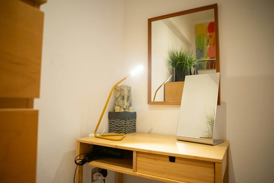 Desk or dressing table with lamp, mirrors