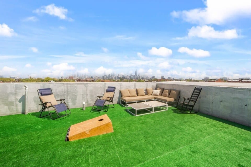 Grassy outdoor lounge overlooking the horizon for chill moments