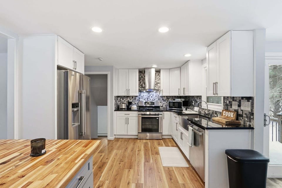 Indoors, Kitchen, Hardwood, Kitchen Island, Appliance