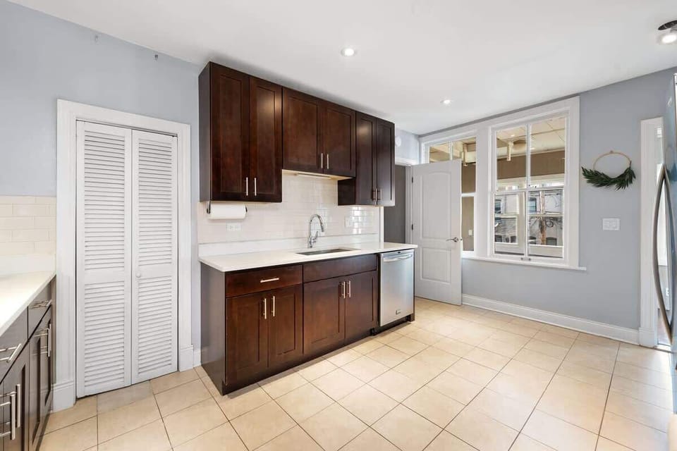Spacious kitchen view showing functional design & smooth flow