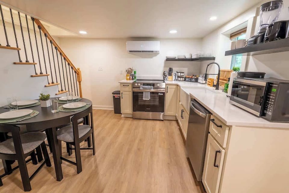 Open kitchen and dining area