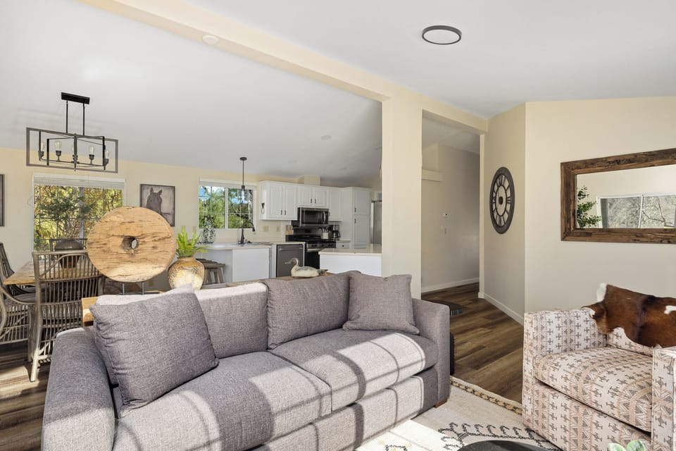 View of the kitchen and dining from the living area