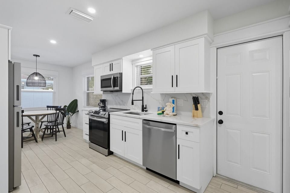 fully stocked galley kitchen in back facing unit