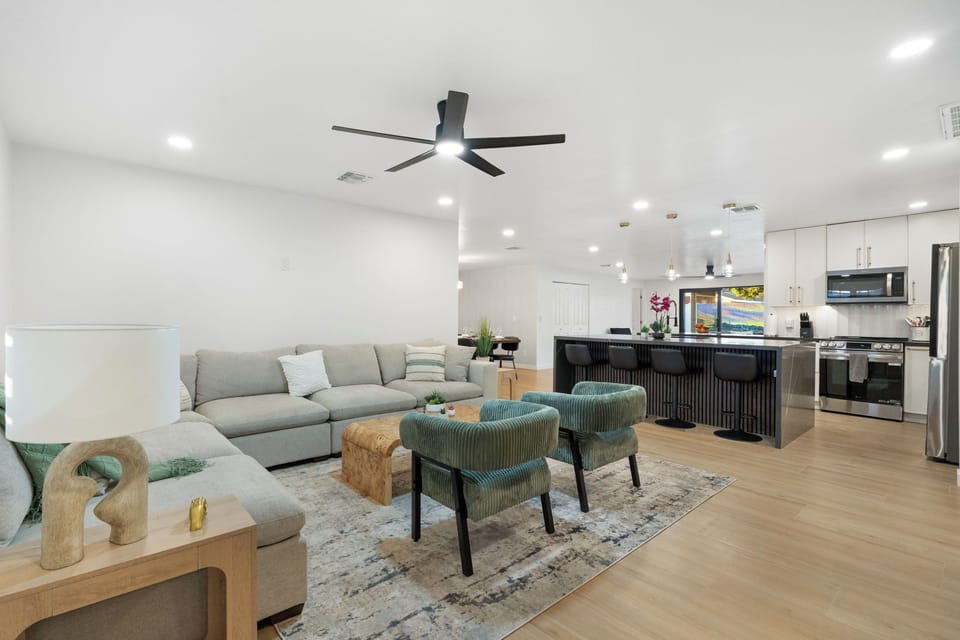 Enter the home into a cozy and welcoming seating area to play games/have drinks