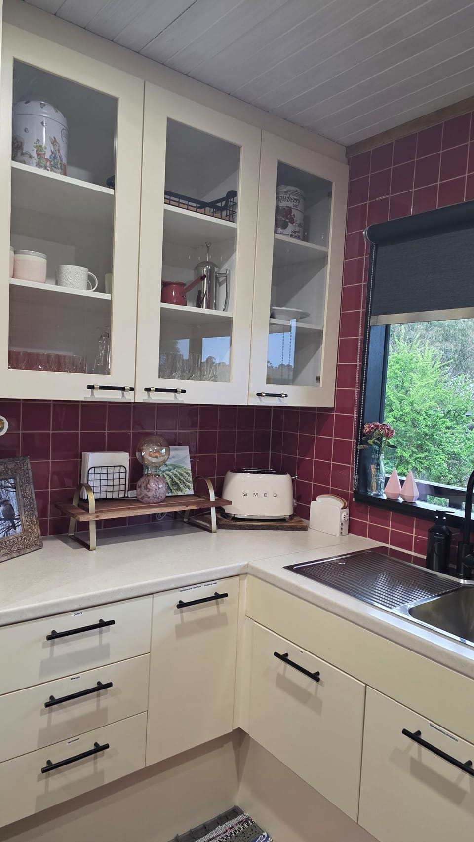 kettle, coffee/tea, toaster, pots pans, cutlery, mugs cups, dishwashing supplies