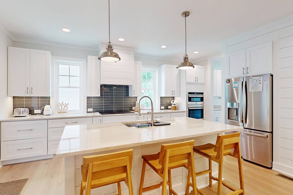 The bright, clean design offers a coastal feel