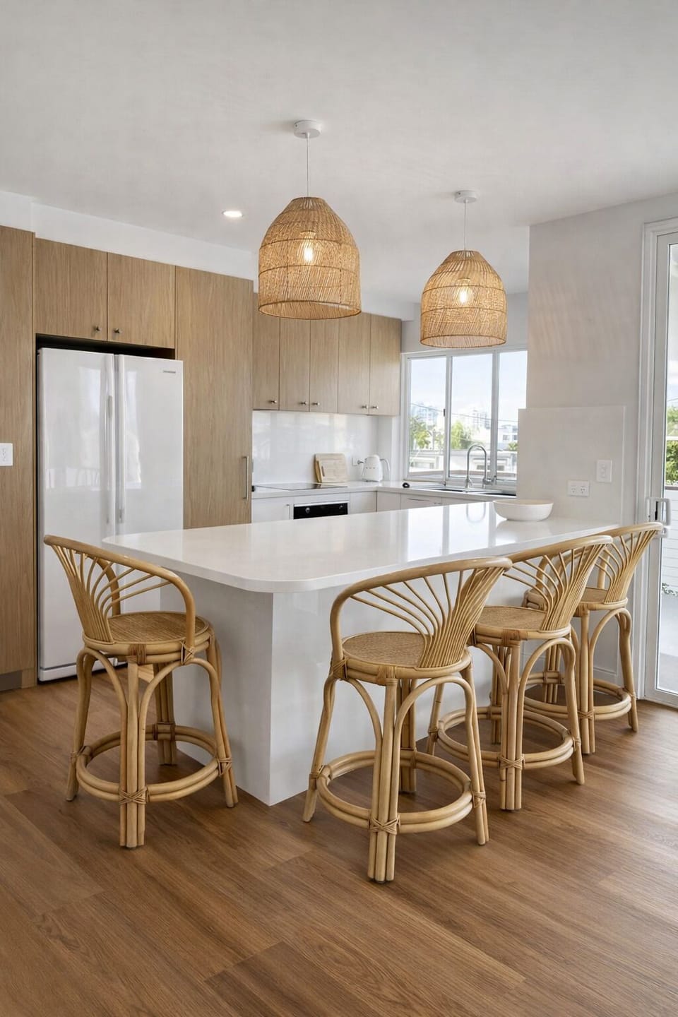 Beautiful large fully equipped kitchen with stone bench tops.