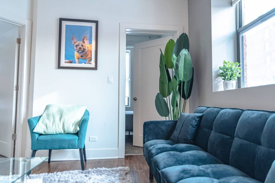 Bright + cozy lounge space to kick back and recharge