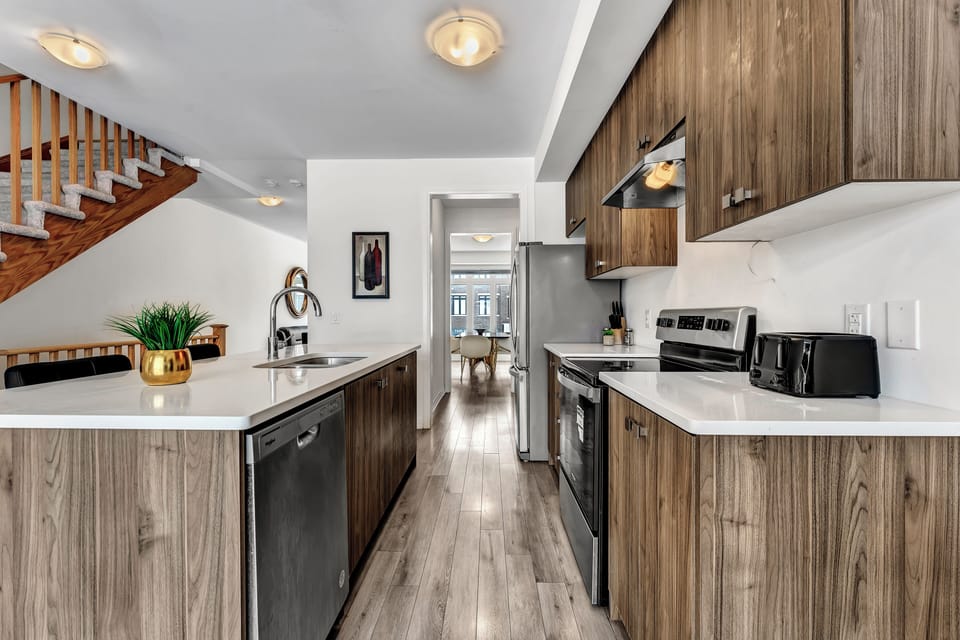 Kitchen view showing the proximity to the main staircase