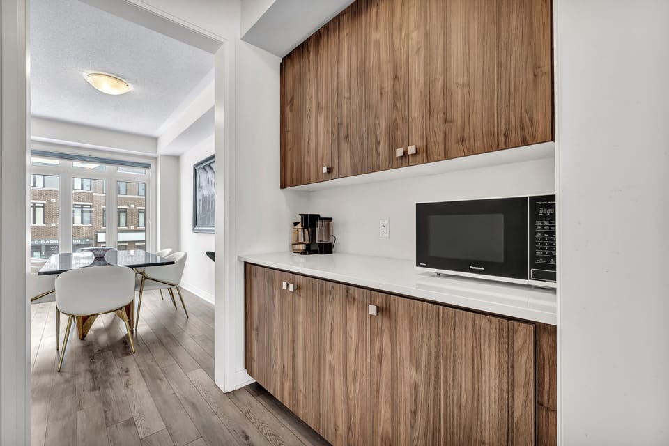 Close-up of the cabinetry and built-in microwave nook
