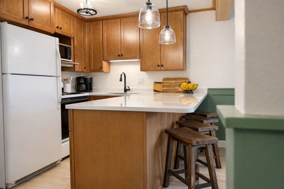 From morning coffee to full family dinners, our kitchen is stocked and ready for your culinary adventures.