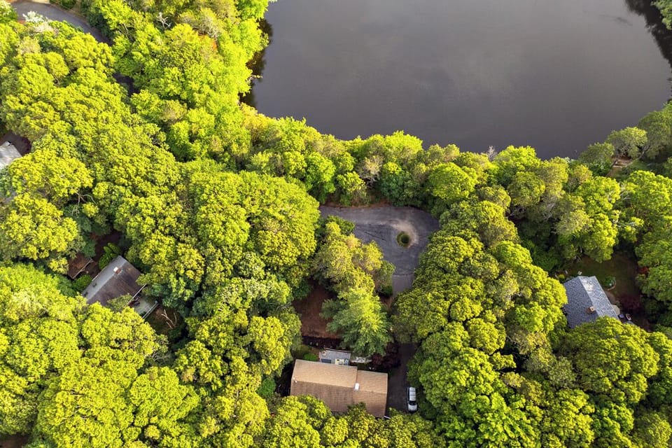 Drone View with cul de sac and pond