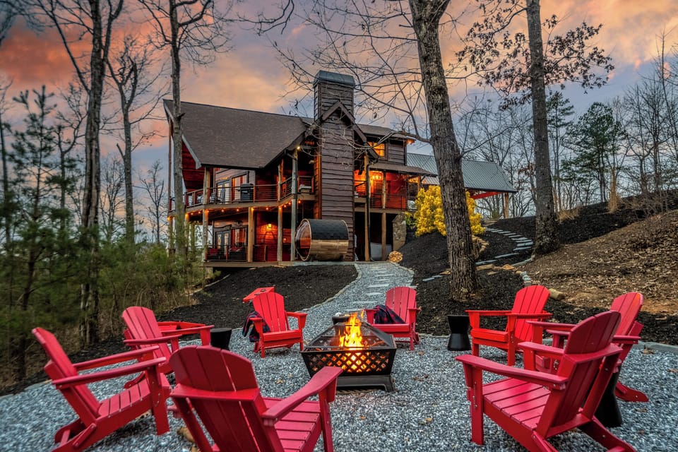 Gather by the fire pit or relax on wraparound decks in the sunset glow