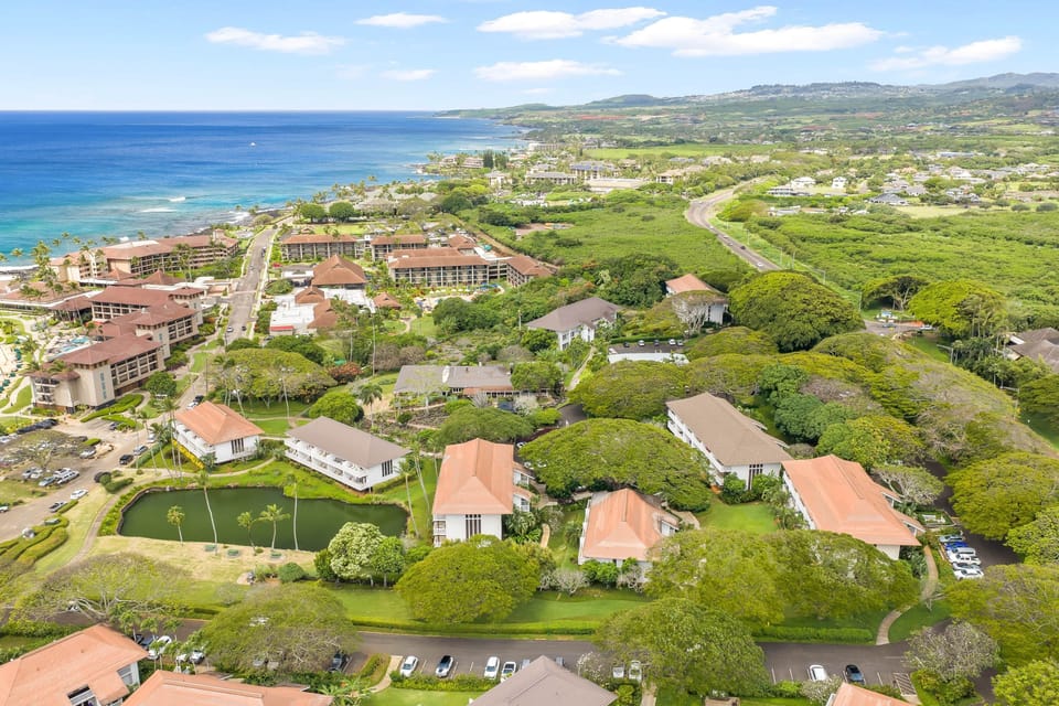 Aerial view of Kiahuna Plantation—your unit is ideally situated within this beachfront community