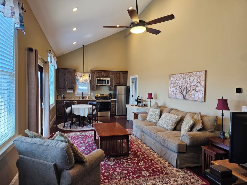 Galley kitchen and living area