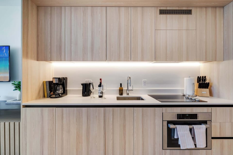 Everything you need, right where you need it. From full-sized appliances to the smallest utensils, our kitchen is fully stocked for your convenience.