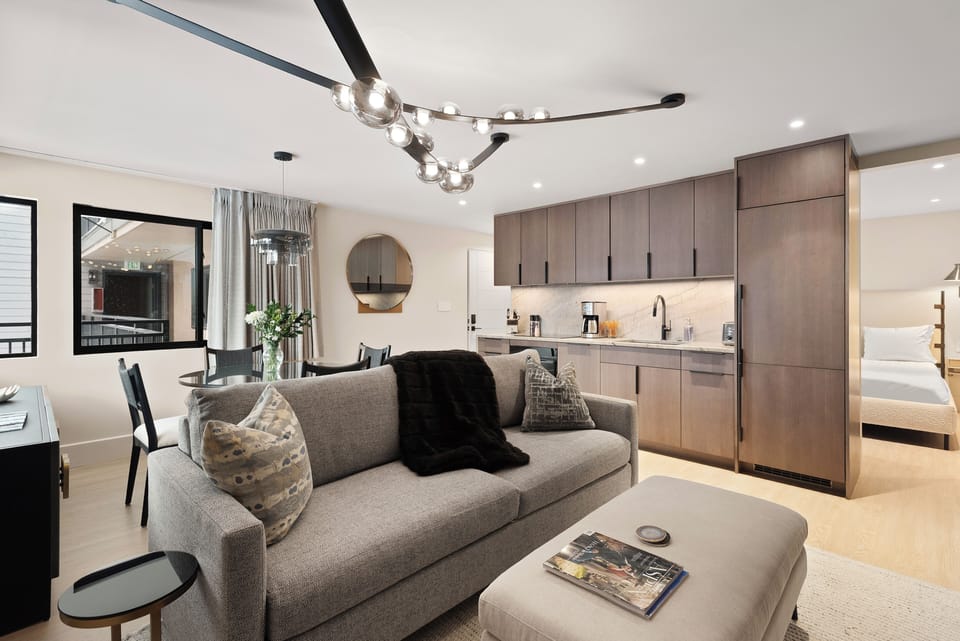 High-end touches elevate this 500 square foot ski in condo. The sofa bed converts into a queen-sized sofa.