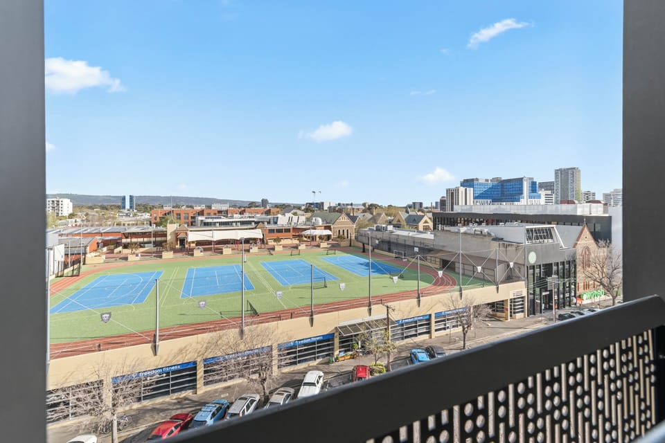 A wonderful View of the local Tennis Courts, the city and the hills! 