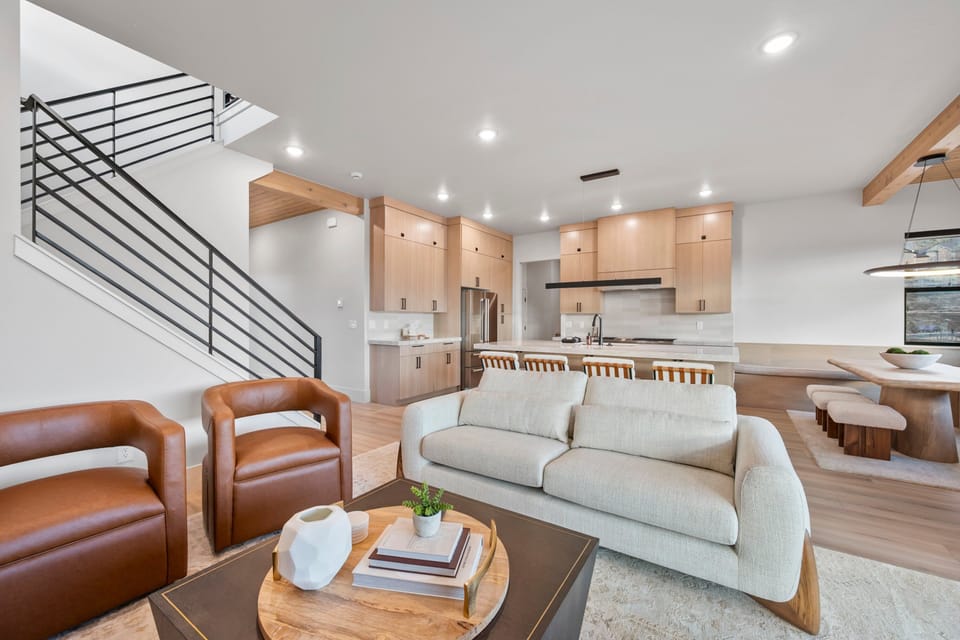 Custom furnishings and designer elements yet cozy warm feel in the primary living room