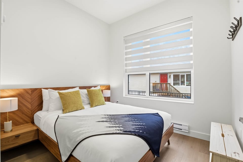 Bedroom with a queen bed. 