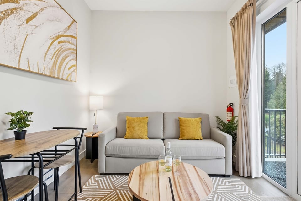 Relaxing living space with seating at the table for 2. 