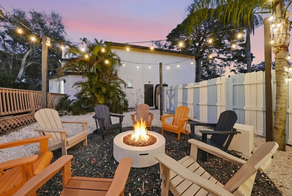 End the day by the fire - warm lights, cool nights, and memories waiting to happen