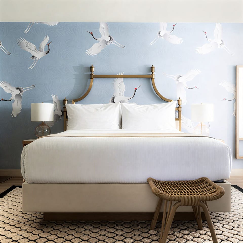 Admire boutique touches with warm lighting and elegant bedside styling.