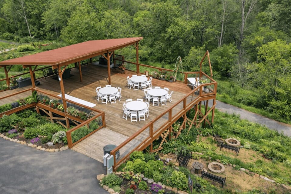 Expansive Outdoor Deck Perfect for Ceremonies, Receptions, and Gatherings with Panoramic Mountain Views.