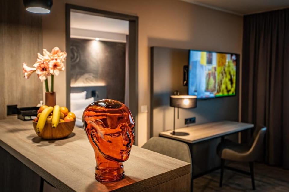 Sip wine at the bar counter and enjoy stylish, intimate vibes.