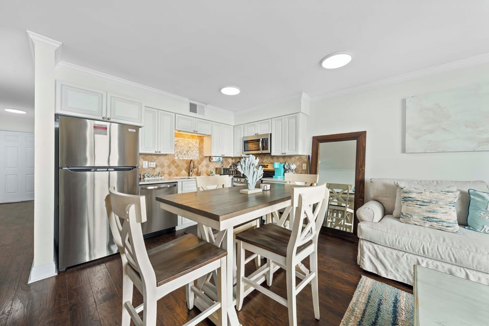 Living, dining and kitchen area