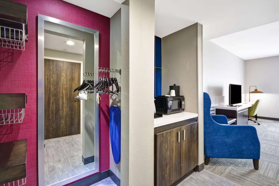 Get organized fast with open closet storage and quick snack station.