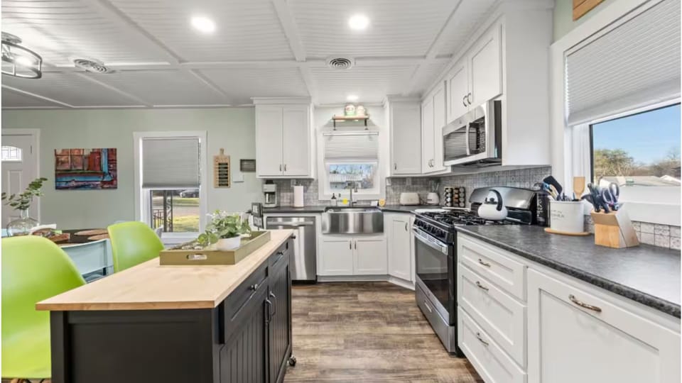 Fully stocked kitchen with island