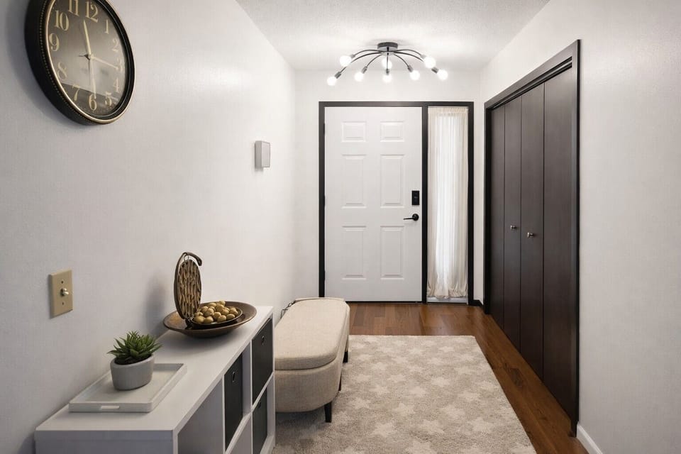 Stunning Entrance Featuring a Peaceful Fountain