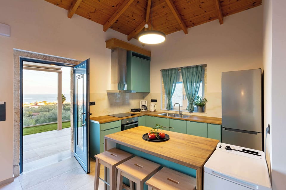 Open kitchen and dining area with views