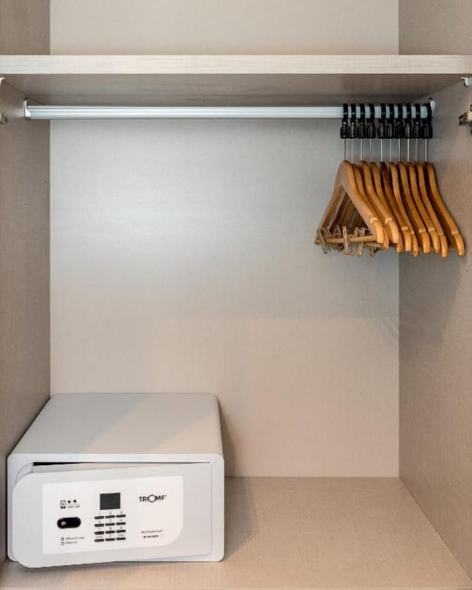 Stow valuables securely and unpack easily with ample hangers.